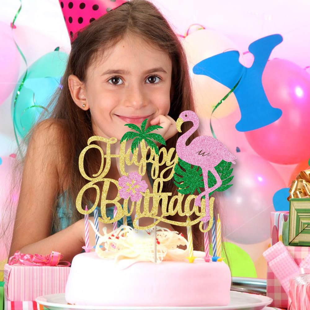 Ruscalin 1 PCS Flamingo Happy Birthday Cake Topper