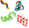 Fidget Sensory Stress Relief Twister Toys Pack of (4) with Genuine Tangle® Textured, Wood Fidget Puzzle, Shape Shifter Brain Teaser 12 Blocks