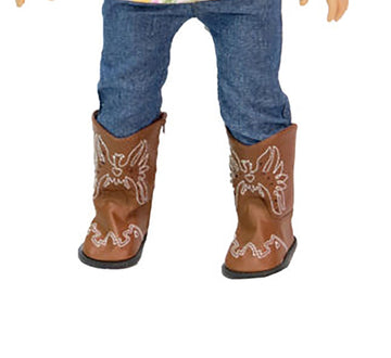 American Fashion World Brown American Eagle Cowgirl Boots for 18-Inch Dolls | Premium Quality & Trendy Design | Dolls Shoes | Shoe Fashion for Dolls