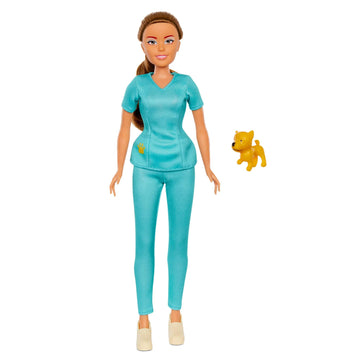MGA Dream Ella I AM A DreamElla Pet Vet Fashion Doll, Includes Scrubs Uniform, Puppy Dog, Brown Hair, Career Play Pretend Gift for Kids, Toys for