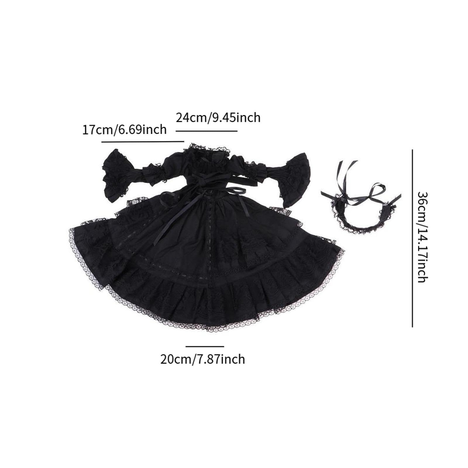 Fenteer 1/3 BJD SD Doll Outfits, Black Lolita Princess Dress, with Lace and Headwear for 60cm Night Lolita Dolls