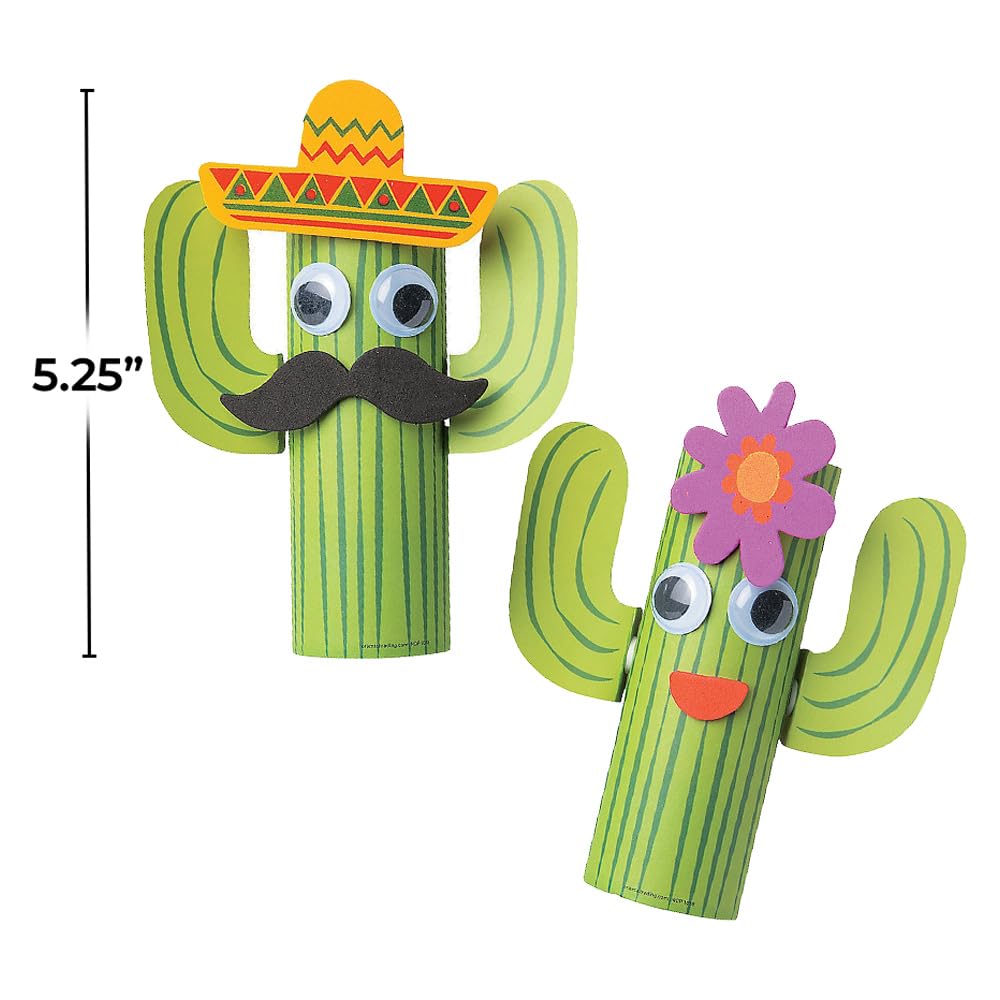 Fun Express Craft Tube Cactus Craft Kit - Makes 12 - DIY Crafts for Kids and Fiesta Party Activities