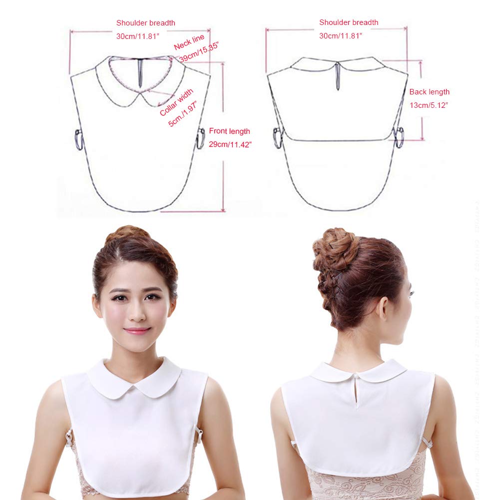 Shinywear Ruffles Turtle Neck False Shirt Collar Lace Crystal Pearls Decorative Dicky Choker Detachable Doll Lapel Blouse (Peter Pan collar White)