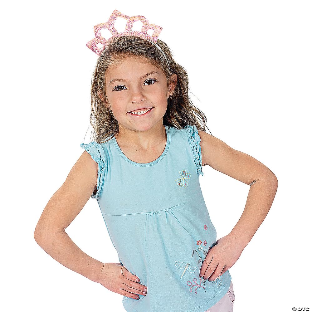 Fun Express Pastel Sequin Princess Tiaras - Set of 12 crowns - Girls Birthday Party, Dress up and Halloween Supplies