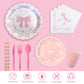 Pink Bow Birthday Party Supplies Serve 24, Coquette Birthday Decorations Include Bow Plates Napkins Cups Tablecloth straw Bow Theme Tableware