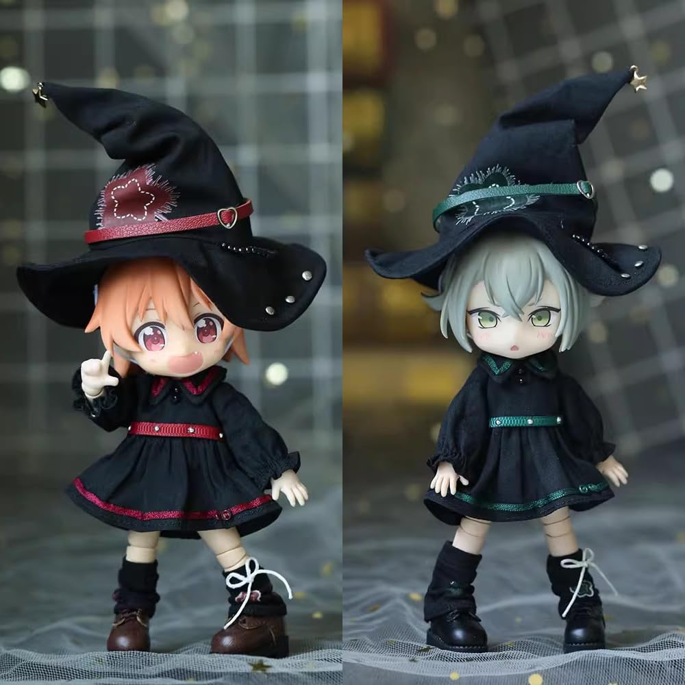 niannyyhouse OB11 Doll Clothes Magic Set, 1/12 Scale Hat Dress Vest Leg Guards, Action Figure Outfit (Red)