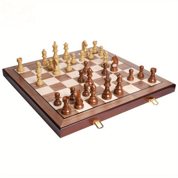 20" Extra Large Folding Chess Set - Walnut Wood Board & Weighted PVC Pieces - Portable Tournament Game for Adults, Travel, Gifts (Perfect