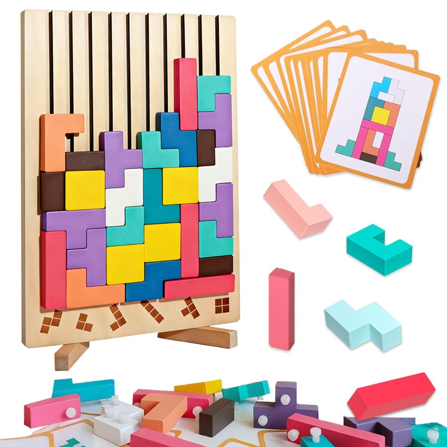 Wooden Montessori Russian Blocks Puzzle, 3D Stacking for Toddlers 3-6 Years Wooden Block, Montessori Educational Gift for Boys and Girls Board Game