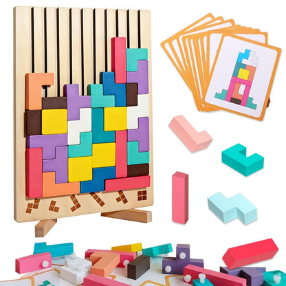 Wooden Montessori Russian Blocks Puzzle, 3D Stacking for Toddlers 3-6 Years Wooden Block, Montessori Educational Gift for Boys and Girls Board Game