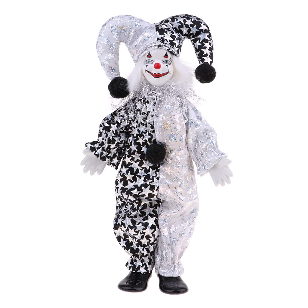 lahomia 9 Inch Porcelain Smiling Clown Doll Wearing Classic Outfits, Funny Harlequin Doll, Circus Props, Halloween Decor - 5