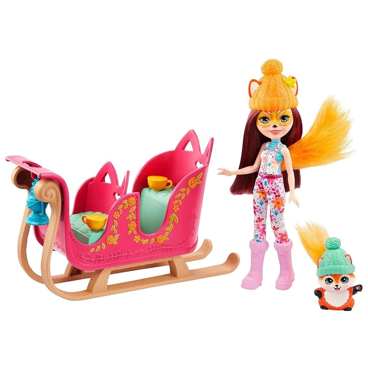 Mattel Enchantimals Snowtastic Sled Set with Felicity Fox Small Doll (6-in), Flick Animal Figure, Sled, and Accessories, Makes a for 3-8 Year Olds