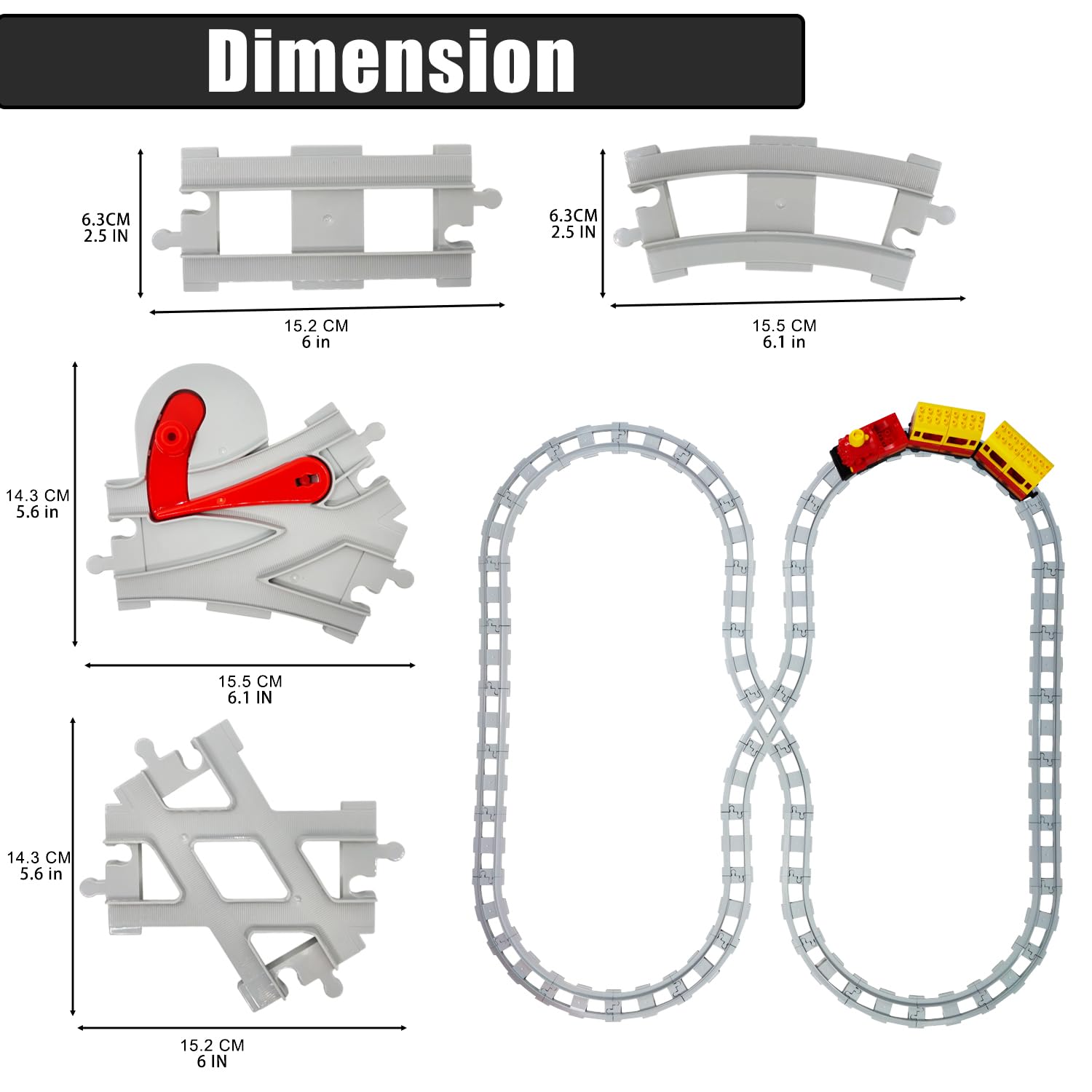 Koowants 47-Piece Train Track Set,Classic Railway Track with 30 Curved Tracks,14 Straight Tracks,2 Switch and 1 crossoverTracks-Compatible with All
