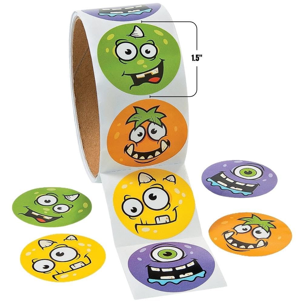 Monster Face Roll Stickers for Halloween (100 Stickers) Stationery - Halloween