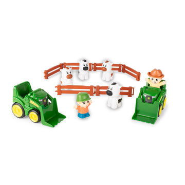 TOMY The Cows are Out! Farm Animal Playset - Preschool Farm Set with Tractors, Cows, Farmers & Fences - 14 Pieces - Ages 18 Months+