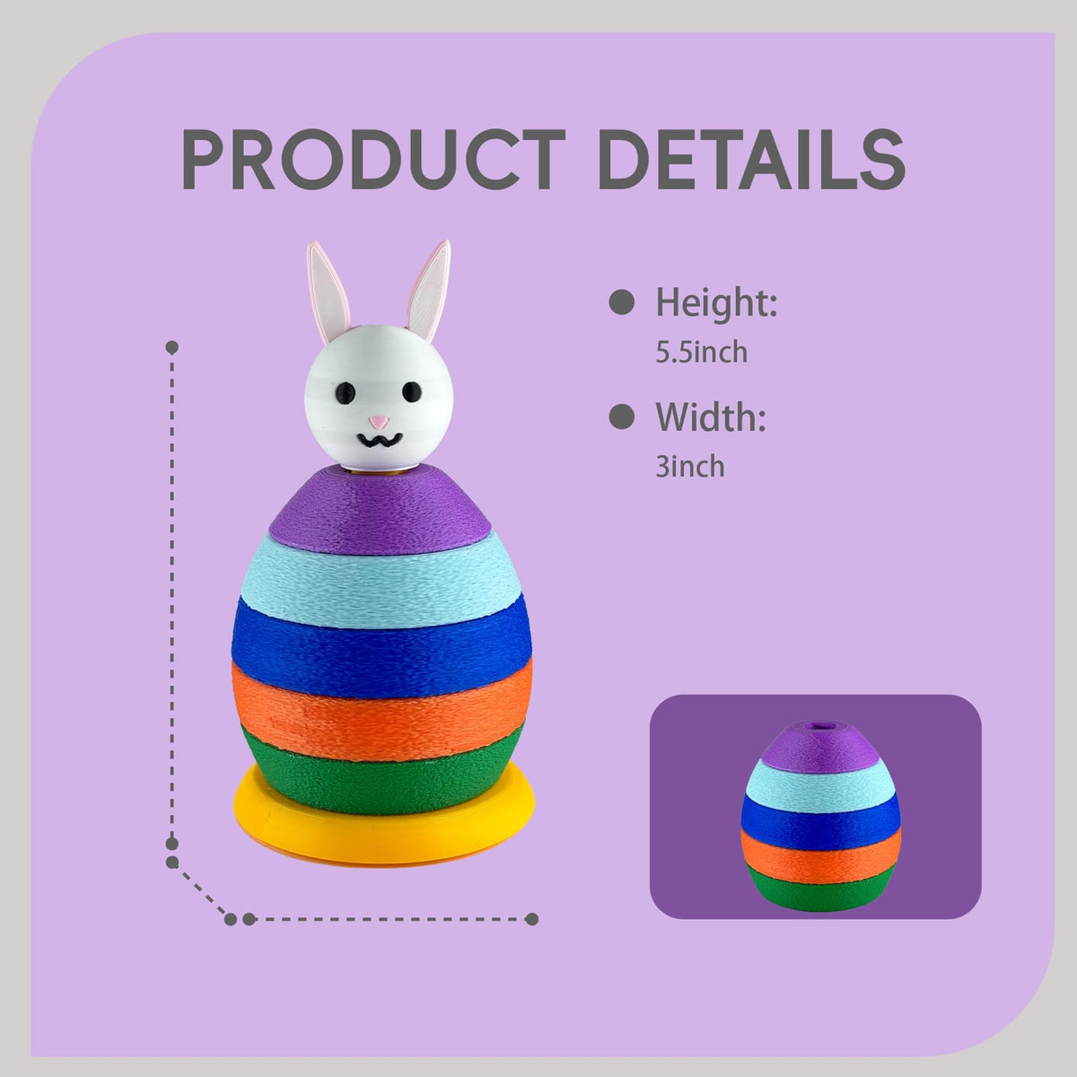 JASSBOOY Montessori Stacking Toy 3D Rabbit Eggs Spinning Rainbow Stacker, Sensory & Educational Brain Development Toy for Toddlers, Fine Motor Skills