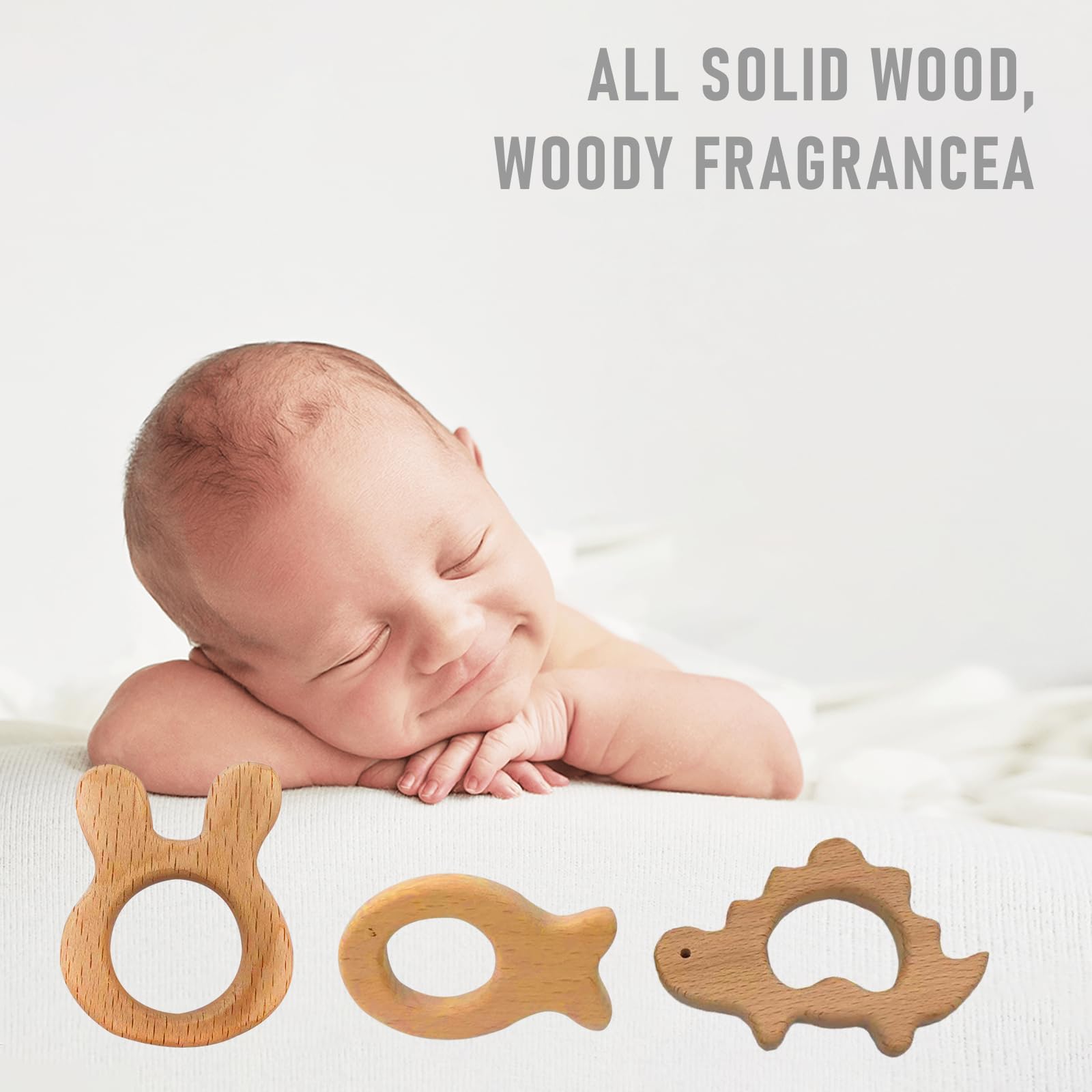 OSTTRPO 12-Pcs Baby Teether Toys,Wooden Teethers for Babies - Wooden Animal Toys, Teething Rings, Toddler Chew Toys?Baby Teething Rings and Wooden