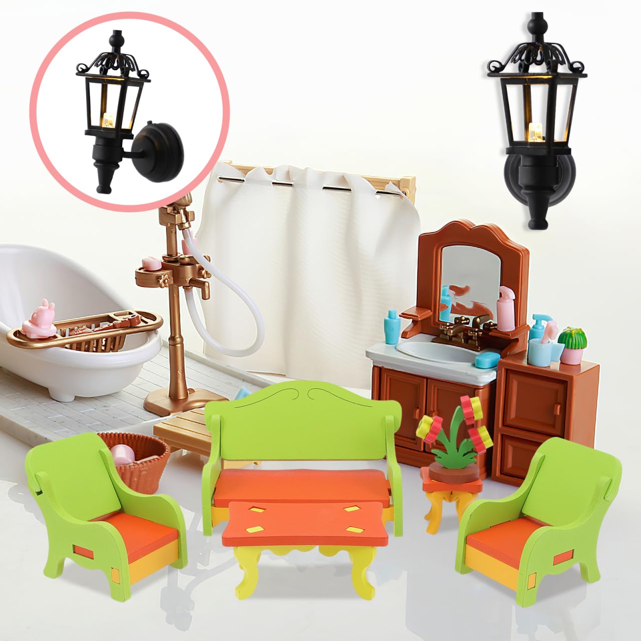 Leorx Vintage DIY Dollhouse 1 12 Dollhouse Miniature LED Wall Light Lamp (Black)