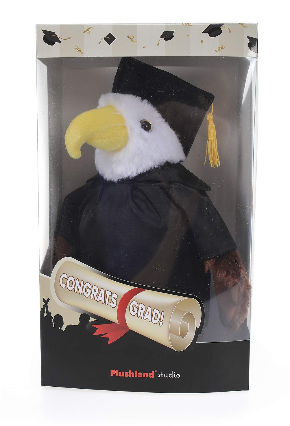 Plushland Eagle Plush Stuffed Animal Toys Present Gifts for Graduation Day, Personalized Text, Name or Your School Logo on Gown, Best for Any Grad