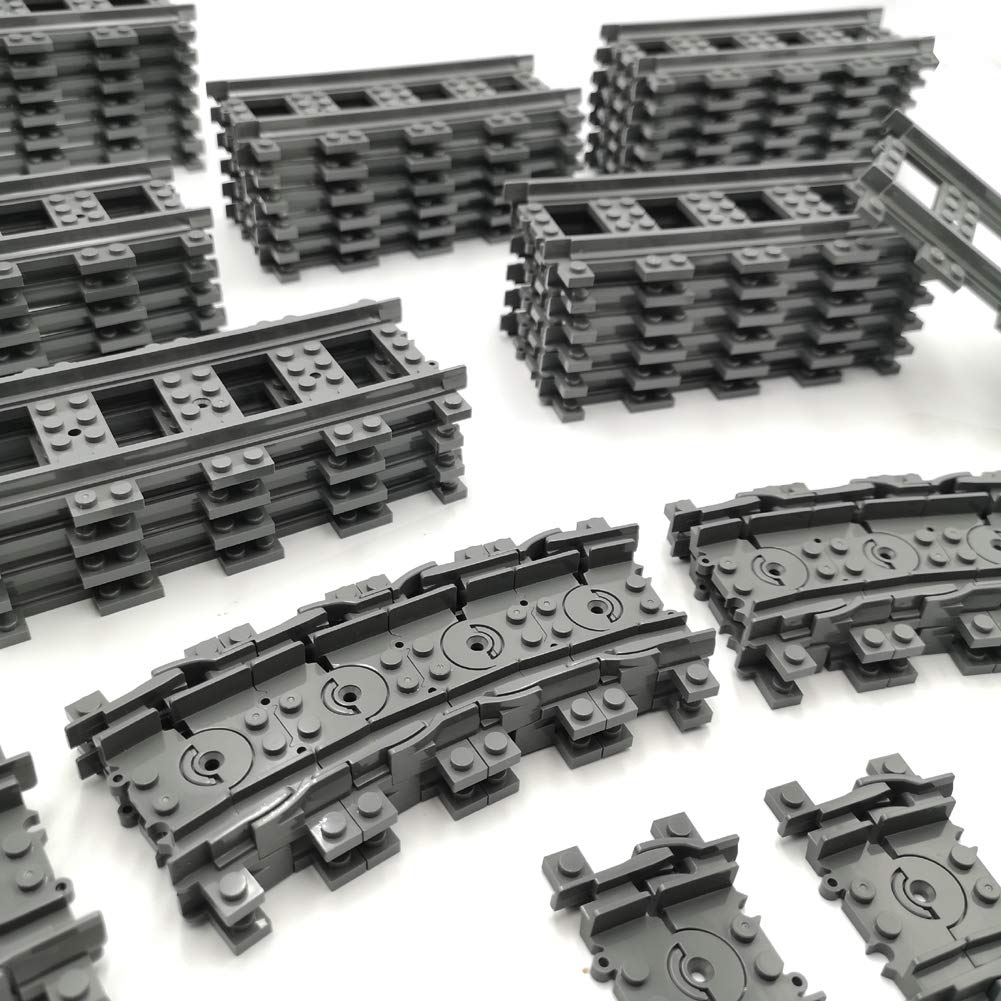 56pcs City Train Tracks Toy Straight and Flexible Train Track Railway Extension Building Set Block Toy Compatible with Major Brand (36 Straight and 20