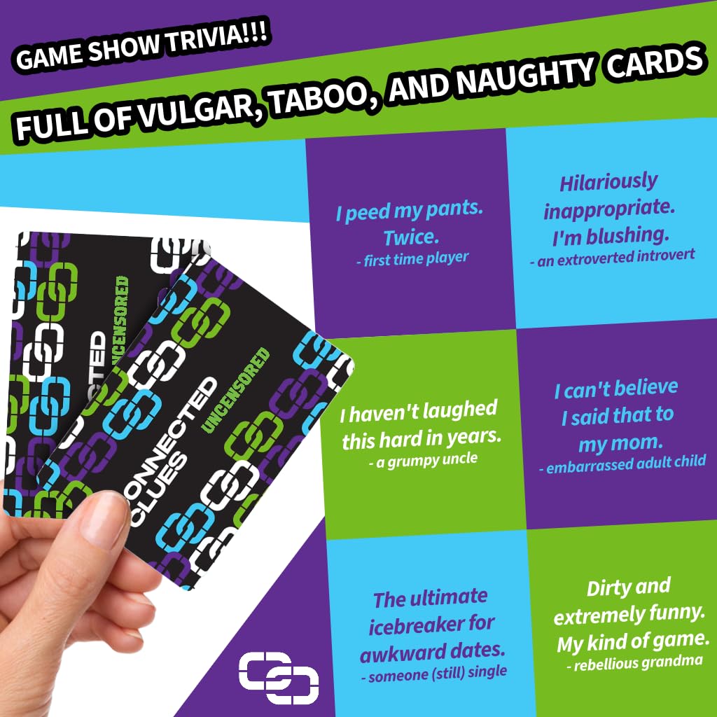Connected Clues Uncensored - A Party Game for Clever Friends | Phrase Guessing Fun Based on The Popular Before and After Game Show Category | Play