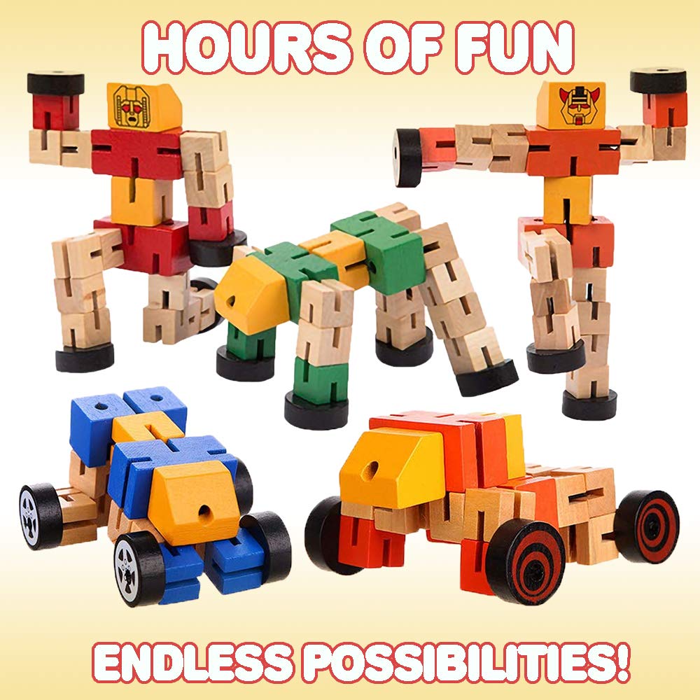 ArtCreativity Wooden Toy Robots 3 Pack | Colorful 5.75 Inch Transforming Action Figures and STEM Blocks for Kids | Educational Puzzle Toys