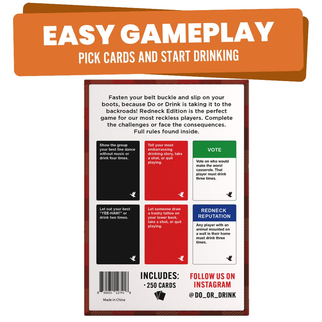 Do or Drink Redneck Edition - Rowdy Party Game with Outrageous Dares & Country Challenges Hilarious Drinking Card Game for Adults and Family