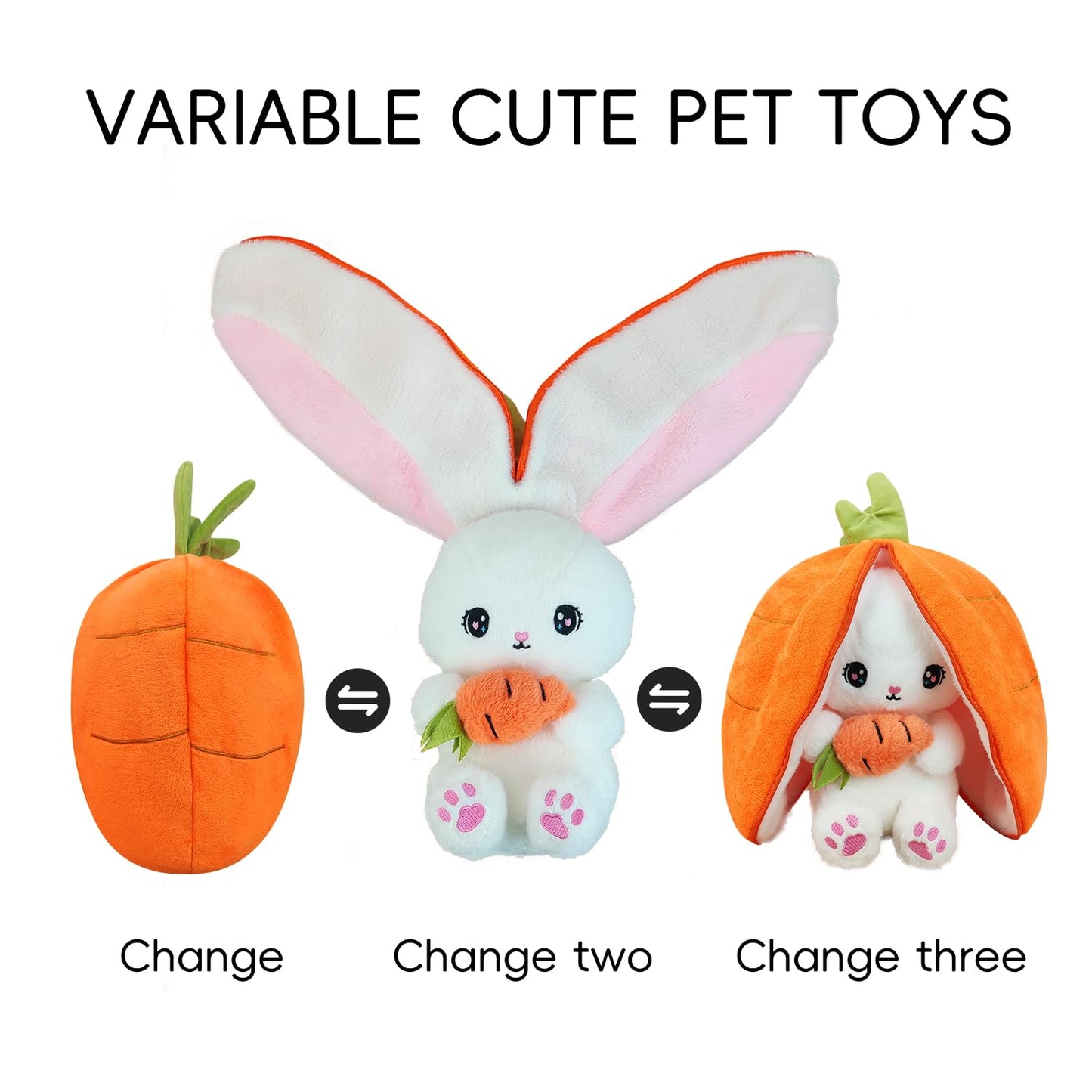 YUMEYA Bunny Stuffed Animal Reversible Cuddle Stuffed Pillow,Strawberry Transformed Rabbit Plush Zipper,Cute Kawaii Rabbit Toys Pillow Decoration