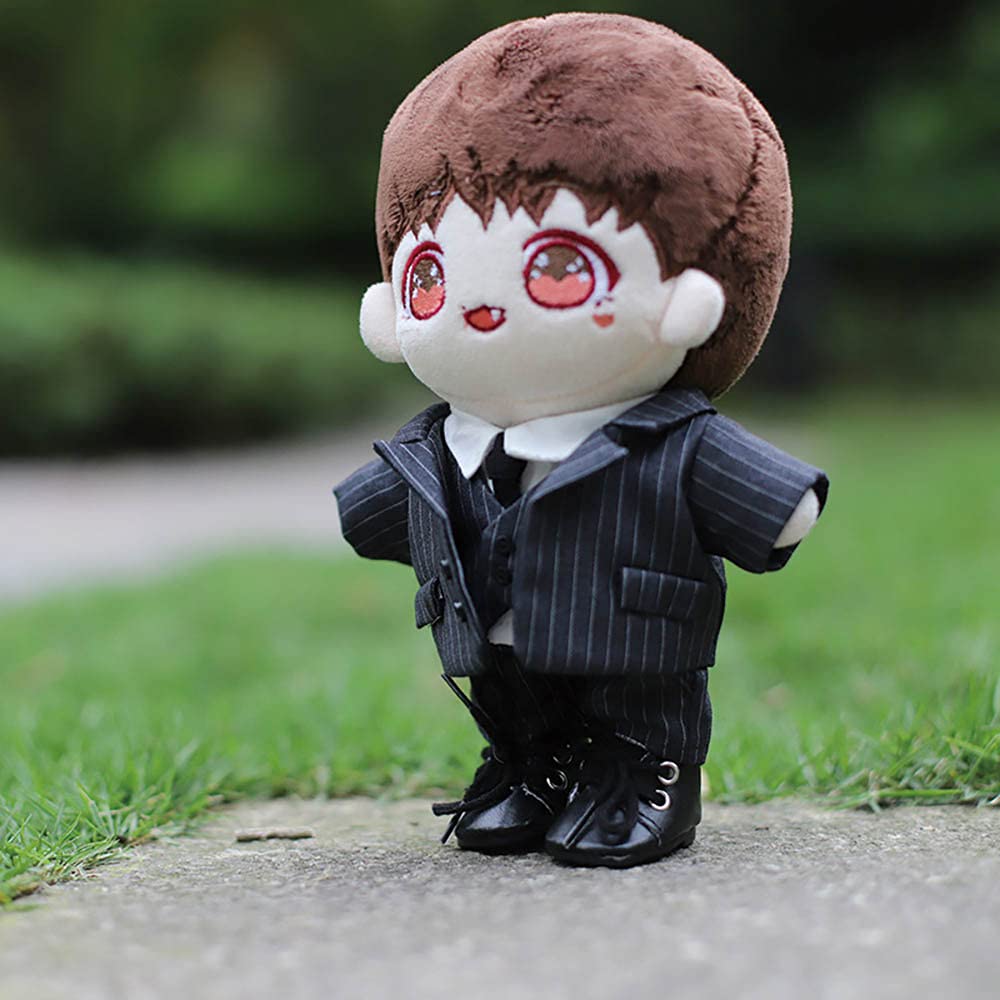 niannyyhouse 7.8in/20cm Plush Doll's Clothes Suit Coat + Shirt + Vest + Tie + Pants 5-Piece Set Striped Suits (Black, 20cm)