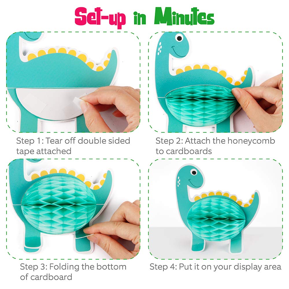 Mocoosy 12 Pieces Dinosaur Party Honeycomb Centerpieces Table Decorations, Dinosaur Birthday Party Supplies Paper Center Piece Table Topper for Kids