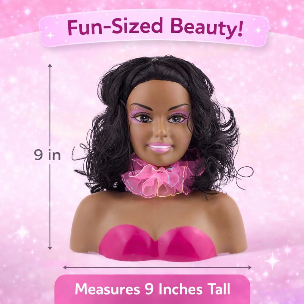 Liberty Imports African American Black Makeup and Hair Styling Doll Head Toy Playset with Real Washable Cosmetic and Fashion Dress Up Accessories