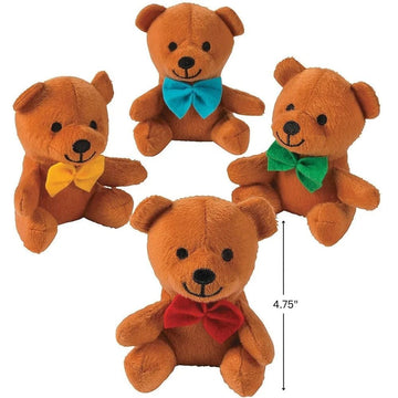 Fun Express Plush Bow Tie Bears - Soft and Colorful Plush Teddy Bears with Cute Bow Ties - Ideal for Parties Gifts Baby Showers Decor & Special