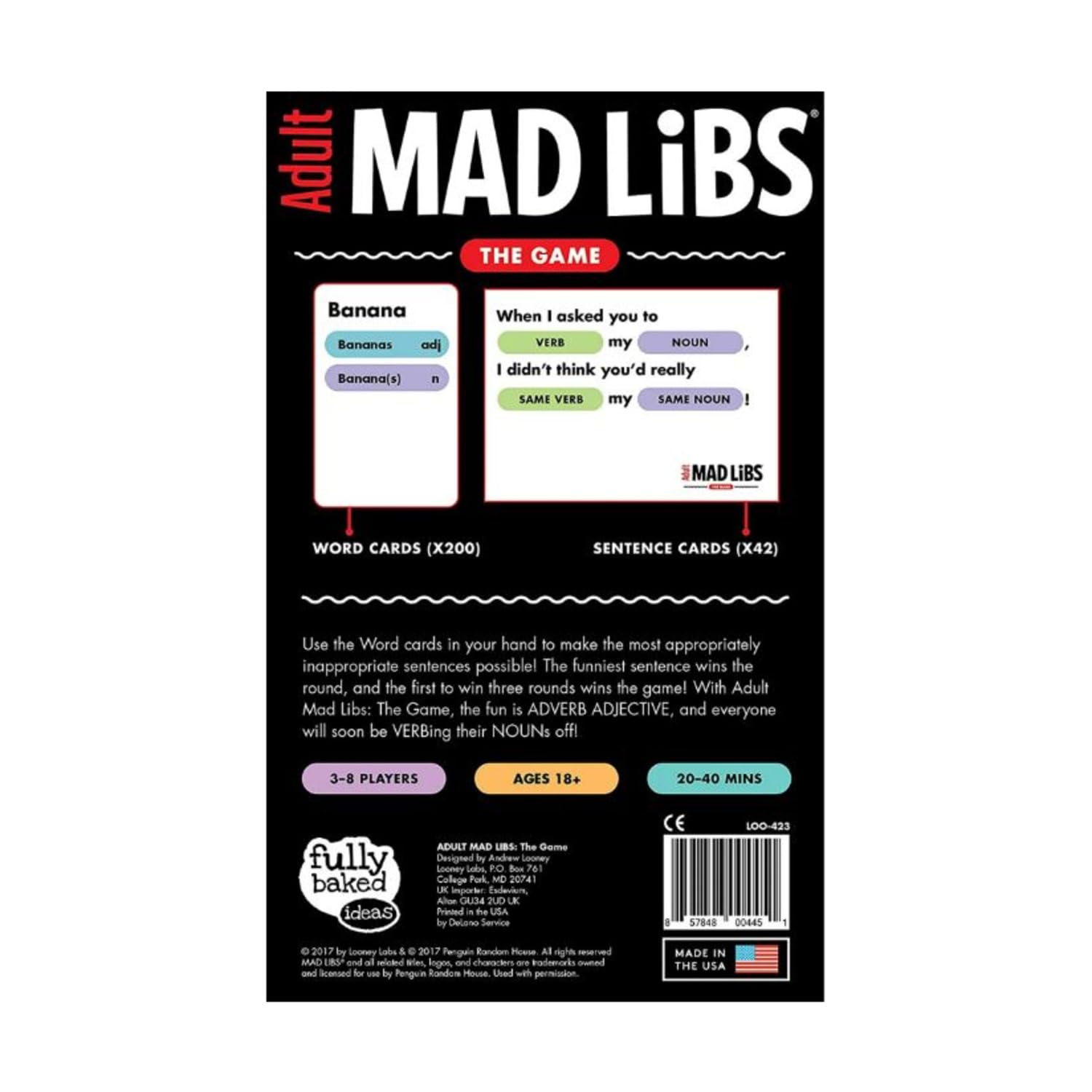 Looney Labs Adult Mad Libs: The Game - A Fast-Paced Word Game for Adults and Party Game Fans