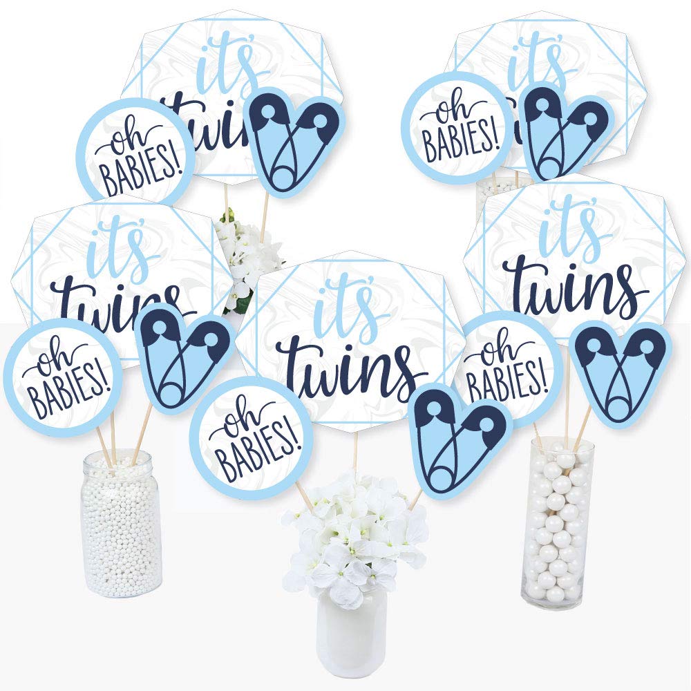 Big Dot of Happiness It's Twin Boys - Blue Baby Shower Centerpiece Sticks - Table Toppers - Set of 15