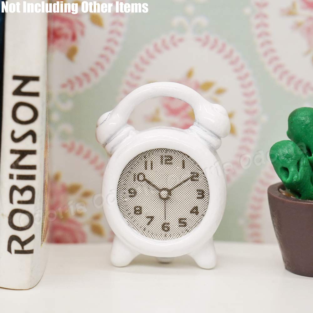 Odoria 1/12 Miniature Alarm Clock Dollhouse Decoration Accessories, White