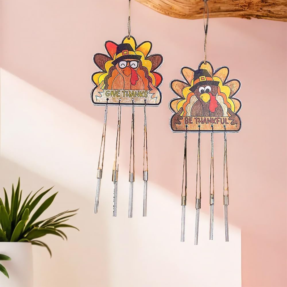 Color Your Own Thanksgiving Turkey Wind Chimes - Craft Kits - 12 Pieces