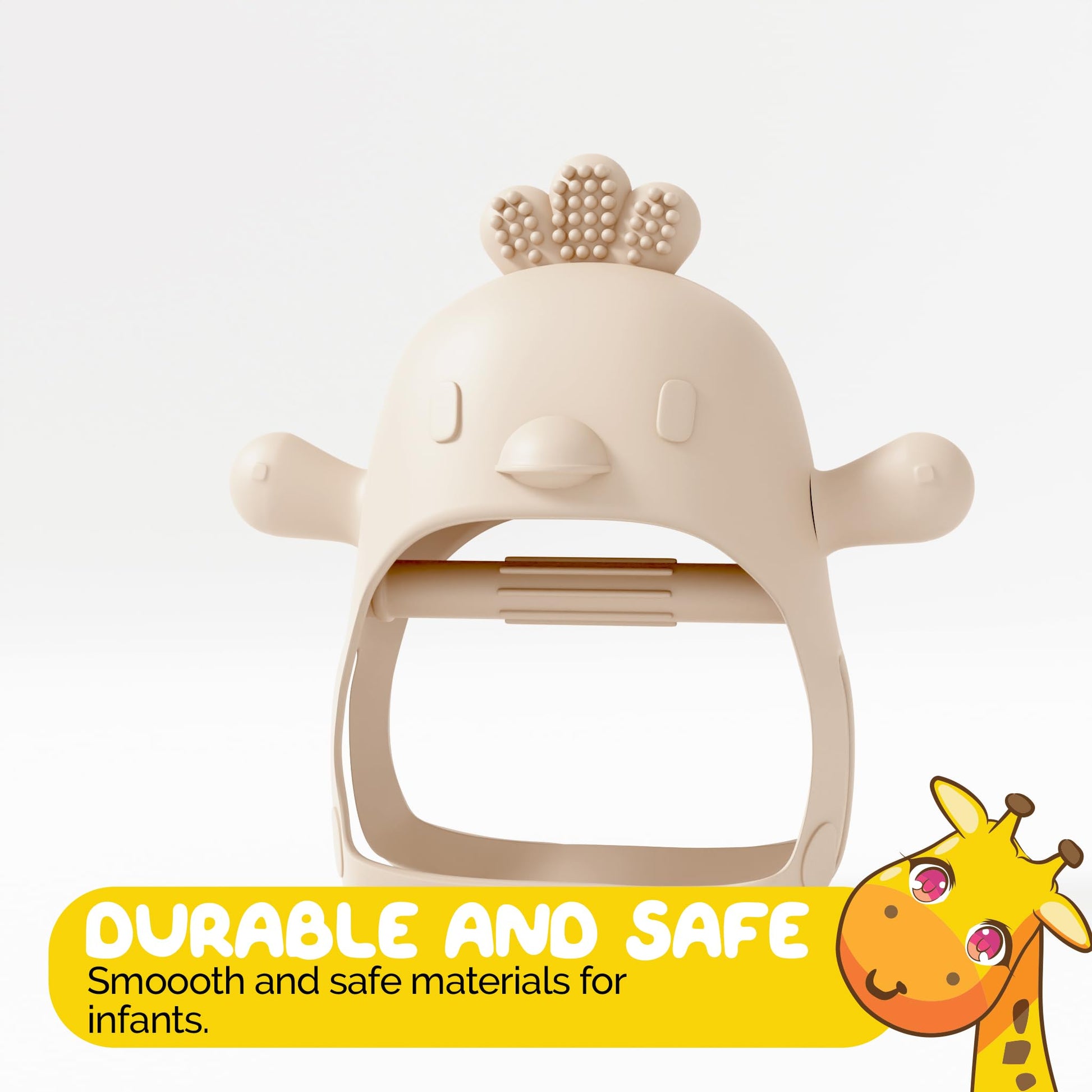 Beige Pacifier Teether Toy Never Drop Baby Teether Wrist Wearable Baby Teething Beige Baby Toys - Little Chick Newborn Toys by Muqee Peeko in Baby