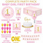Oojami 1st Birthday Party Supplies for Girls - Serves 30, Plates, Cups, Napkins, Table Cover, Balloons, Banner, One Letter Balloon - First Birthday