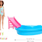 Barbie Doll & Pool Playset, Brunette in Seafoam Blue One-Piece Swimsuit with Pool, Slide, Towel & Drink Accessories
