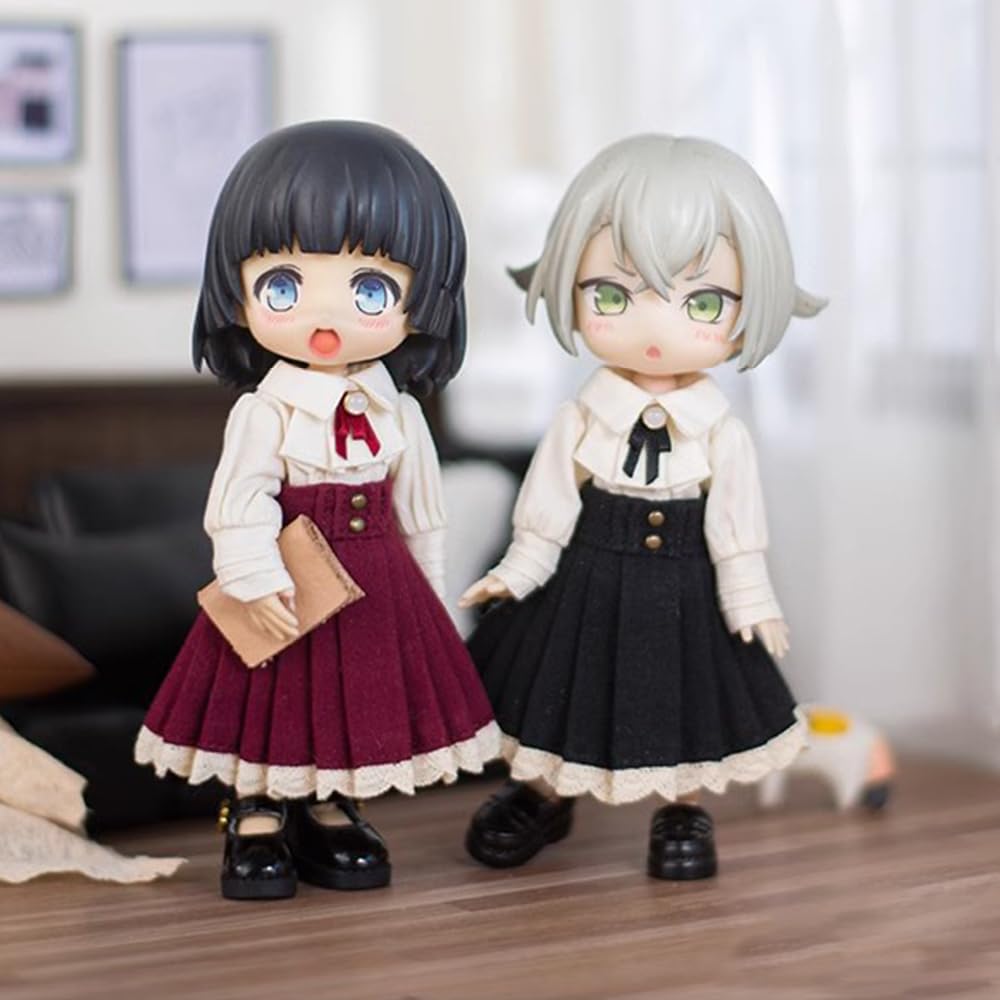 niannyyhouse 1/12 BJD OB11 Doll Clothes White Long-Sleeved Shirt Skirt Doll Dressup (Black)