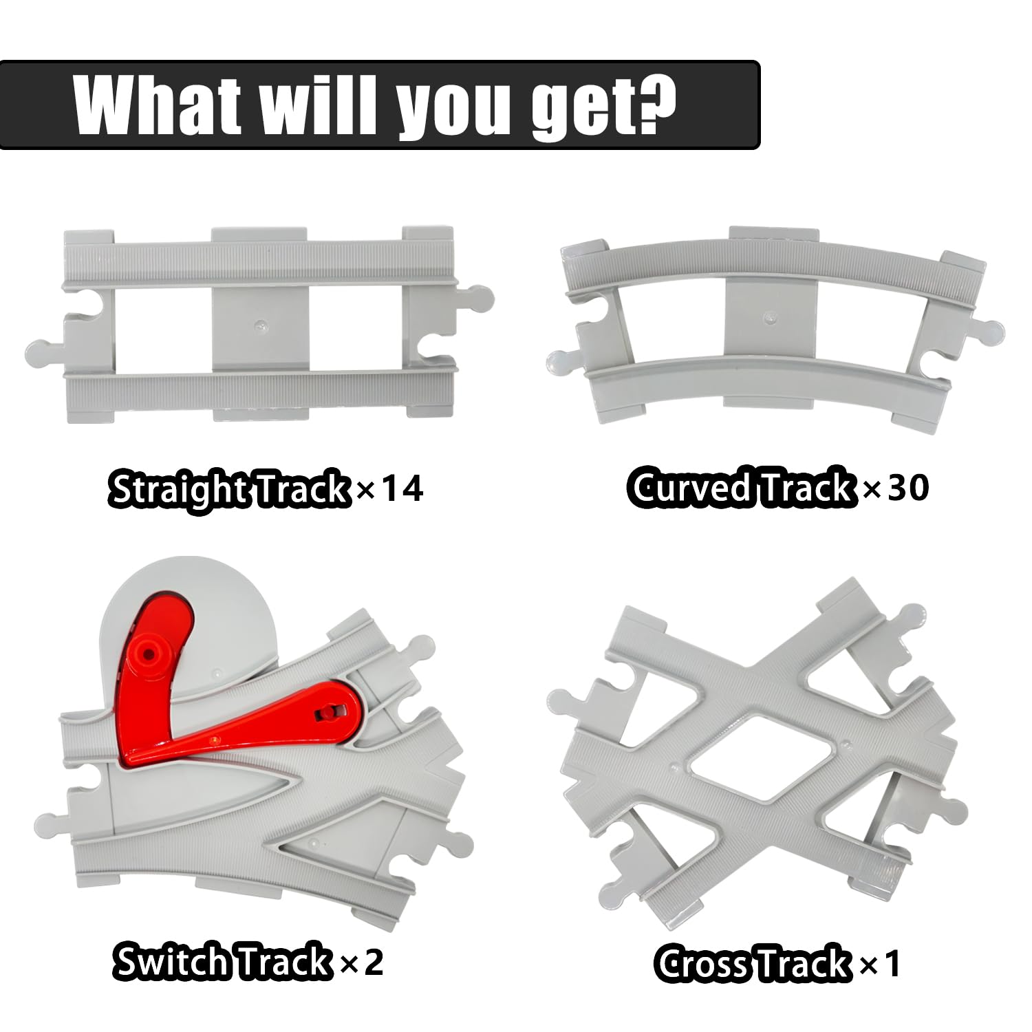 Koowants 47-Piece Train Track Set,Classic Railway Track with 30 Curved Tracks,14 Straight Tracks,2 Switch and 1 crossoverTracks-Compatible with All