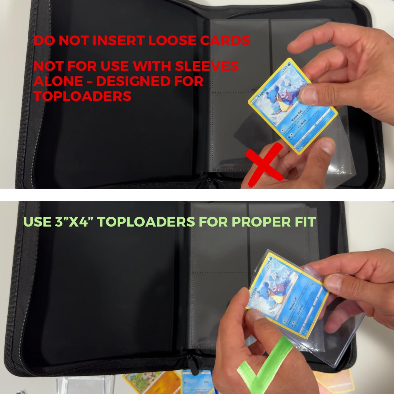 Toploader Binder for 112 Top Loaders - 4 Pocket Trading Card Case - Pokemon, MTG, Sport Cards - Zip Binder - Level Up Pro (Matte Black)