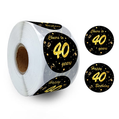 REWIDPARTY Black Gold 40th Birthday Stickers Rolls Cheers to 40 Years Stickers Happy 40th Birthday Stickers Birthday Party Favors Anniversary Party