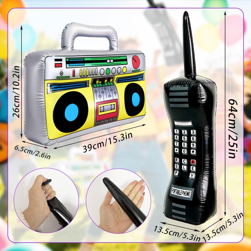 2Pcs Inflatable Radio Boombox Inflatable Mobile Phone,80's 90's Phones for Retro Hip Hop Theme Party Decor,Birthday Photo Supplies Gifts