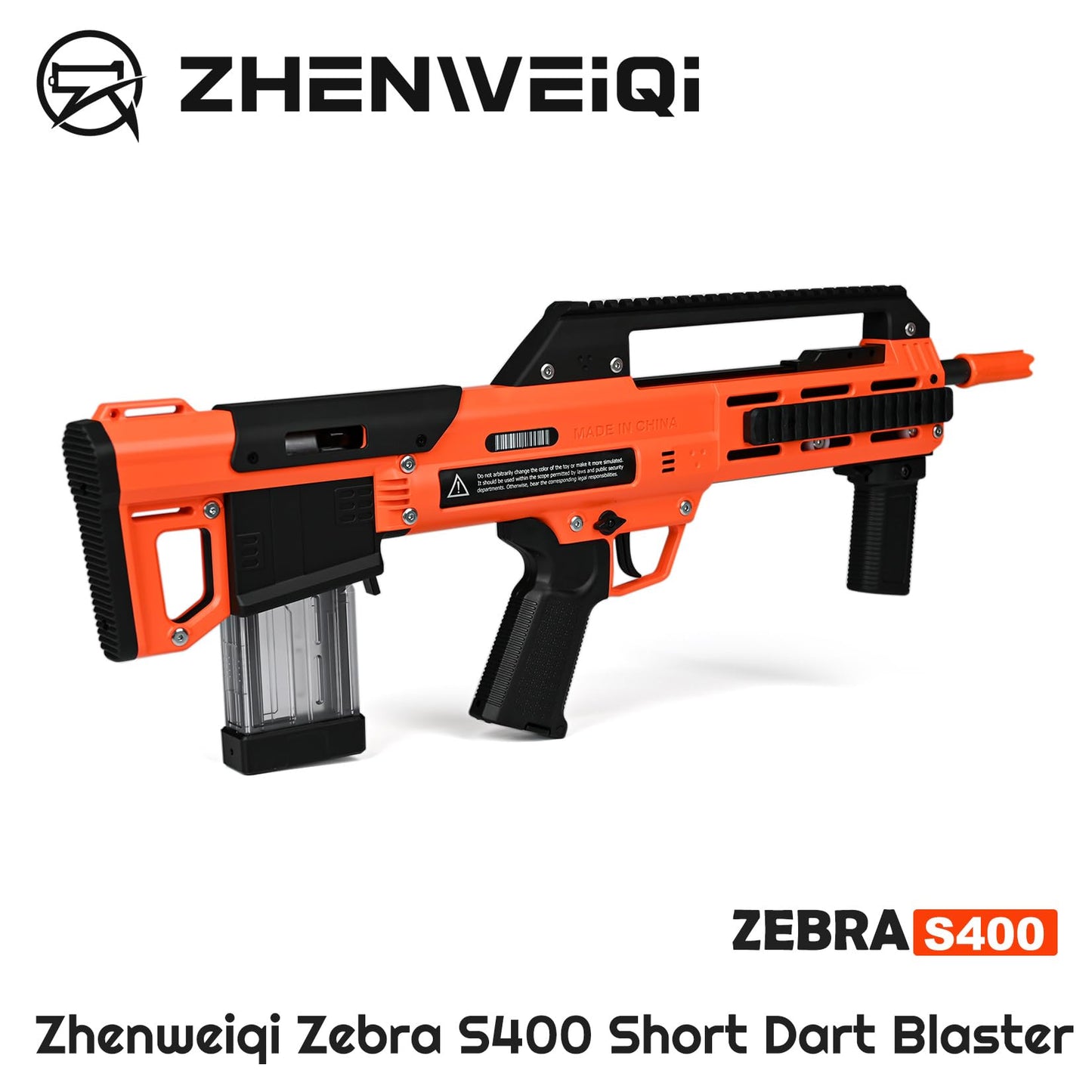 Zhenweiqi Zebra S400 Short Dart Blaster, 200 FPS High-Performance Manual Foam Blaster with 10-Round Magazine, Compatible with Standard Short Darts
