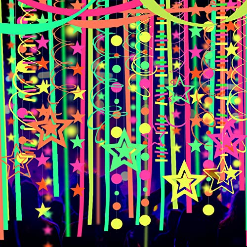 508ft UV Neon Paper Garland Crepe Streamers Glow in The Dark Party Supplies Garland Neon Party Decorations Streamers for Blacklight Reactive