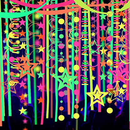 508ft UV Neon Paper Garland Crepe Streamers Glow in The Dark Party Supplies Garland Neon Party Decorations Streamers for Blacklight Reactive