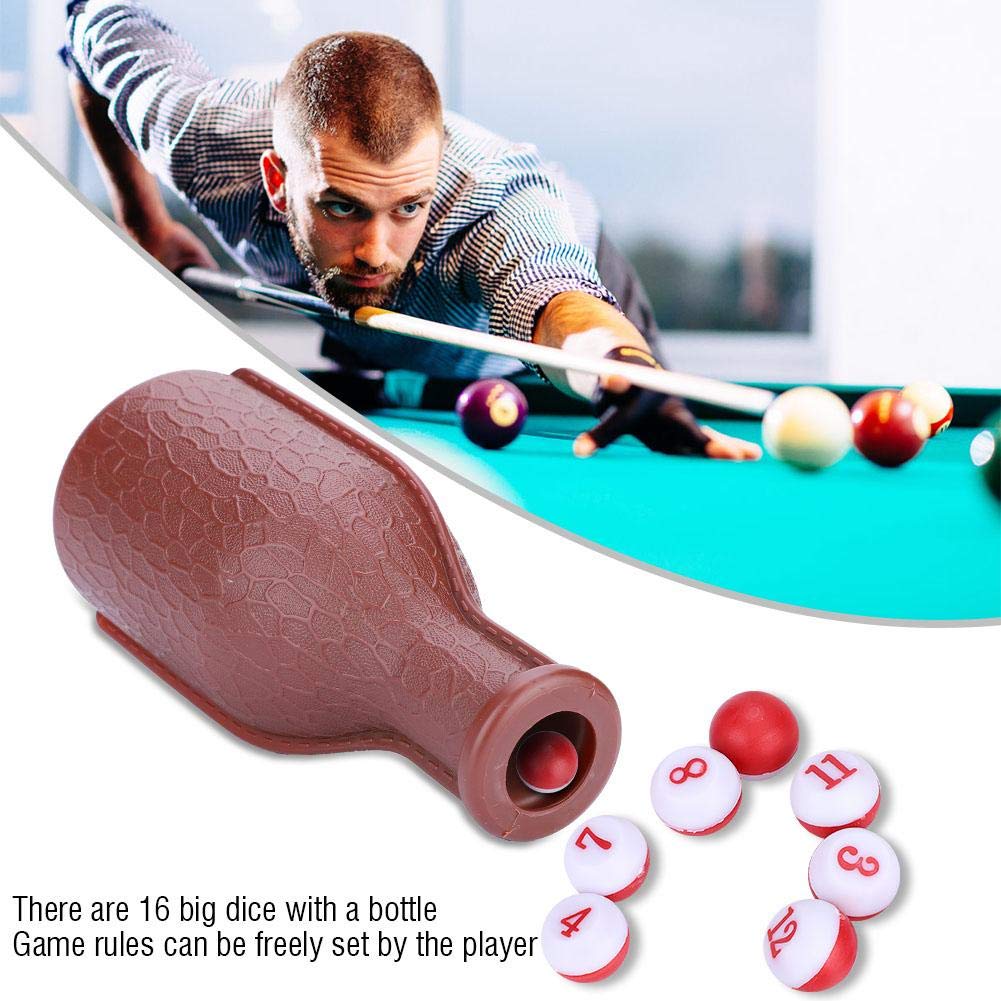 Dioche Billiard Shaker Bottle, Pool Tally Shaker Bottle Pool Dice Billiards Accessory Brown with 16 Numbered Balls, Plastic Scoring Numbered Pills