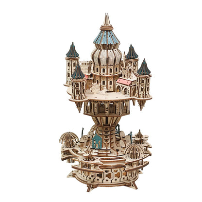 URFunModel 3D Wooden Puzzle for Adults, Mechanical Transmission Castle in The Sky Music Box Wooden Model Kit to Build, 534PCS DIY Assembly Steampunk