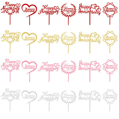 24Pcs Happy Anniversary Cake Topper Multicolour Acrylic Wedding Anniversary Cake Topper for Wedding Retirement Anniversary Celeration Party