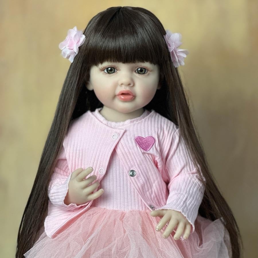 GUESSBELLY 55cm 22inch Can Stand Reborn Baby Lifelike Girl Doll Full Soft Silicone Vinyl Body Princess Toddler Lovely Birthday Gift